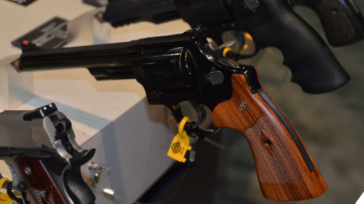 Smith and Wesson revolvers on display