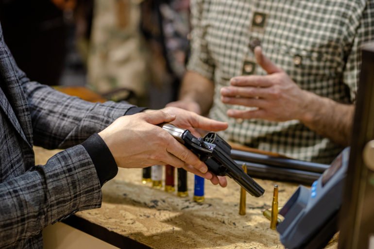 gun store counter new pistol