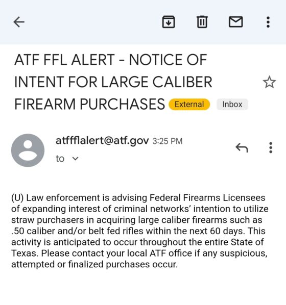 ATF Sends .50 BMG Warning to Border State FFLs