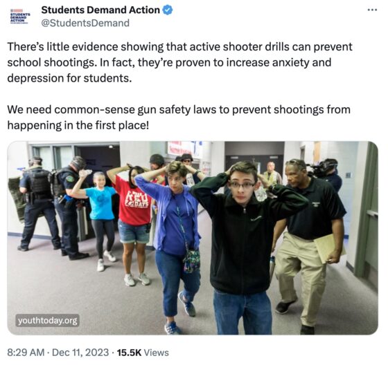 Students Demand Action Self-Owns in Attacking Active Shooter Drills in Schools